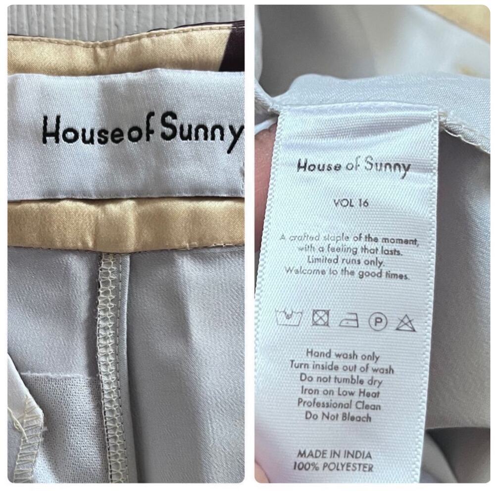 House of Sunny Highway Bold Print High Rise Satin Slight Flare Pant Size 4 - Picture 10 of 12